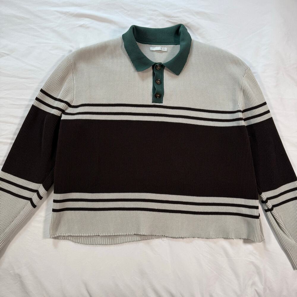 Zara Mens color block polo sweater long sleeve striped heavy weight size large